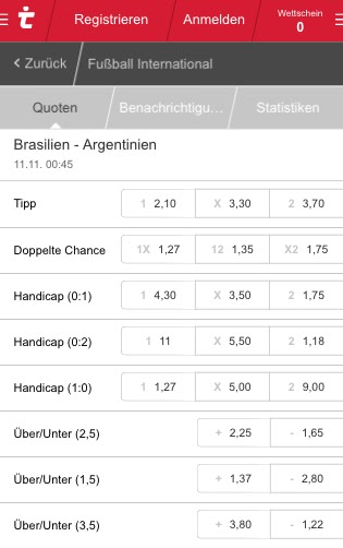 Brasilien vs. Argentinien WM-Quali Quoten in der Tipico App
