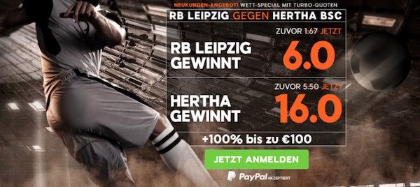 Turbo-Quoten zu RB Leipzig vs. Hertha Berlin bei 888sport