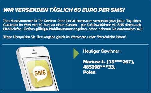 bet at home promotion 60 euro via sms