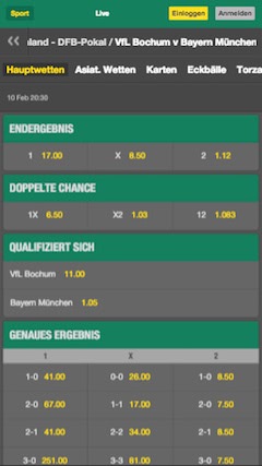 Bet365 Quoten zu Bochum Bayern Pokal Viertelfinale