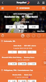 Tonybet mobile App Startseite für Android und iPhone