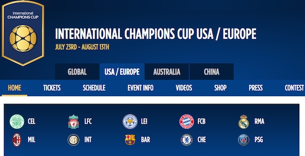 Der Spielplan zum International Champions Cup 2016