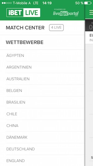 Länder Auswahl bei iBetLive