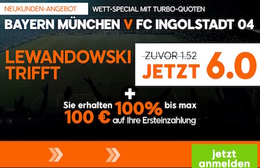 Lewandowski-Tor vs. Ingolstadt Quote 6.0 bei 888sport