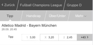 CL Quoten Atletico Madrid vs. Bayern bei Tipico