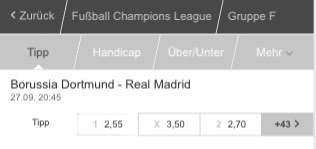 Champions League Dortmund vs. Real Madrid Tipico Quoten