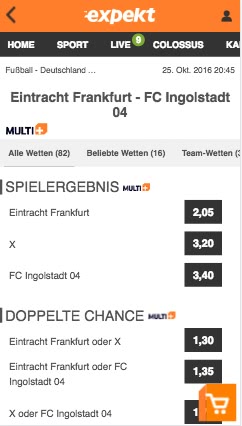 Frankfurt vs. Ingolstadt Quoten Expekt DFB Pokal