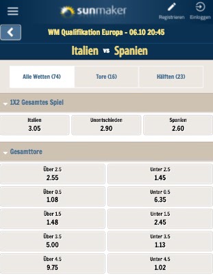 WM-Quali Quoten zu Italien vs. Spanien bei Sunmaker
