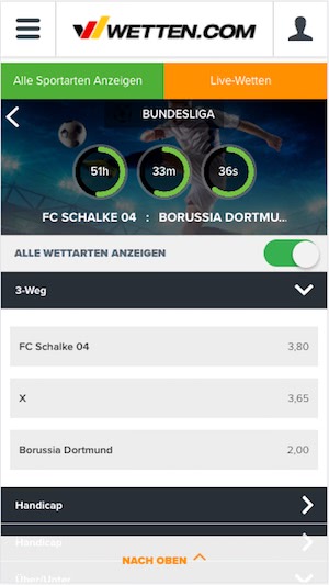 Quoten zu Borussia Dortmund gegen Schalke 04 bei wetten.com