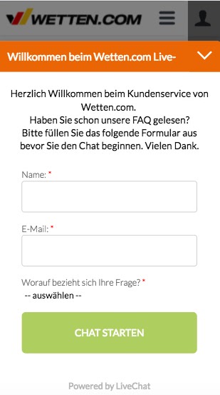 Kundendienst der Wetten.com App