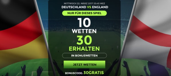 Netbet: 30€ Bonus für Testspiel Deutschland vs. England