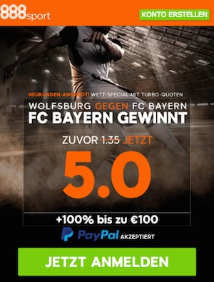 888sport erhöhte Quoten zu Bayern München vs. Wolfsburg
