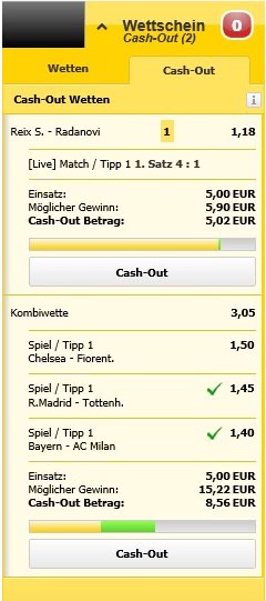 Cash Out Funktion bei Interwetten