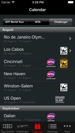 Screenshot der ATP / WTA Live App für Android & iOS