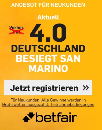 Top-Quote 4,0 auf Sieg Deutschland vs. San Marino bei Betafir