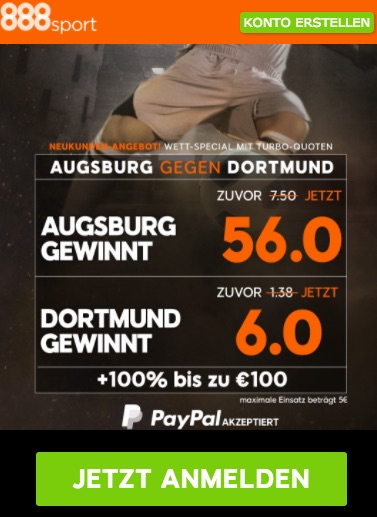 888sport Top-Quote zu Augsburg - Dortmund 
