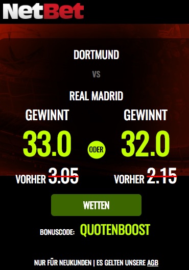 Mega-Quoten zu Dortmund vs. Real Madrid bei Netbet