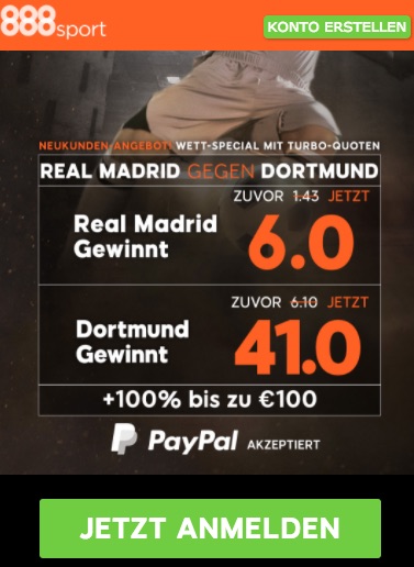 Top-Quoten zu Real Madrid vs. Borussia Dortmund bei 888sport