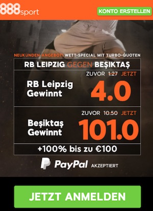 Top-Quoten auf Leipzig vs. Besiktas bei 888sport