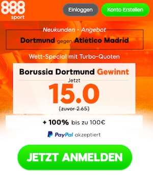 888sport Quotenboost auf BVB - Atletico Madrid