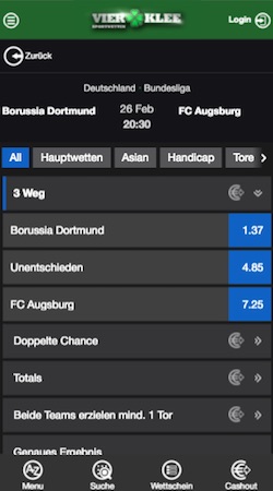 Die Quoten zu Dortmund vs. Augsburg in der Vierklee App