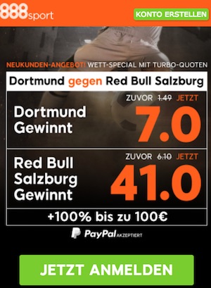 888sport Top-Quoten zu Dortmund vs. Red Bull Salzburg im EL-Achtelfinale