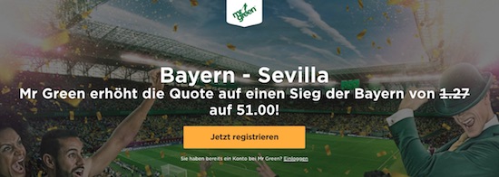 Top-Quote 51,0 auf Sieg Bayern München vs. Sevilla am 11. April