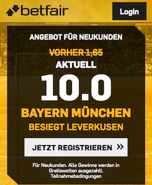 Betfair Quotenboost zu Bayer Leverkusen gegen Bayern München
