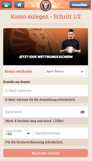 Registrierung in der Leo Vegas App