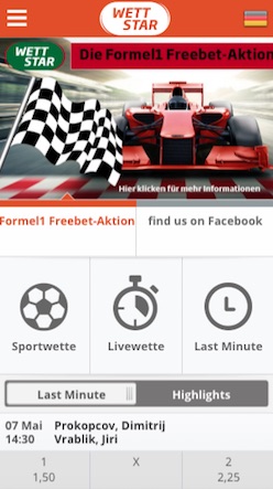 Startseite der Android & iOS Wettstar App