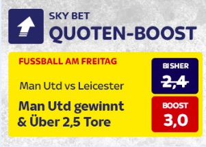 Skybet Quotenboost zu Manchester United vs. Leicester City