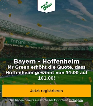 Mr Green Quotenboost zu Bayern München vs. Hoffenheim