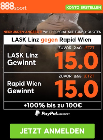 888sport Quotenboost: LASK vs. Rapid Wien 