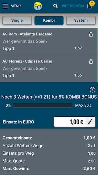 Wettschein der Sportwetten.de App