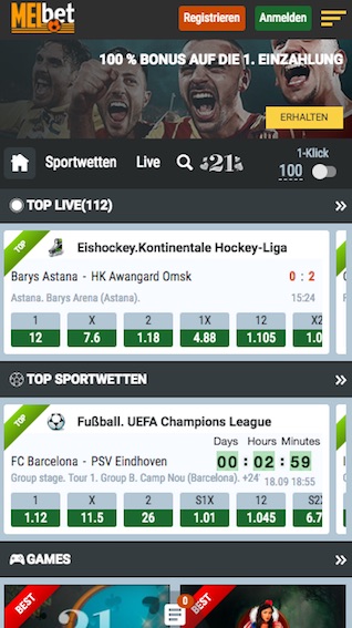Screenshot der Melbet mobile App