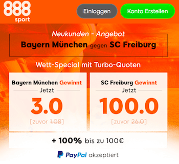 Bayern - Freiburg mit erhöhten Quoten bei 888sport