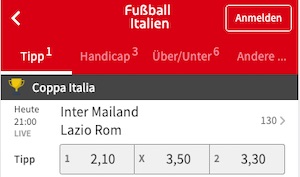 Tipico Quoten zu Inter Mailand - Lazio Rom
