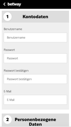 Registrierung in der Betway App