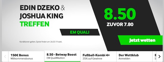 Betway Quotenboost auf Dzeko und King treffen in EM-Quali