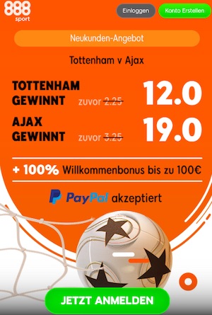 888sport Quoten zu Tottenham - Ajax in der CL
