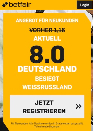 Erhöhe Quote 8,0 auf Deutschland besiegt Weißrussland
