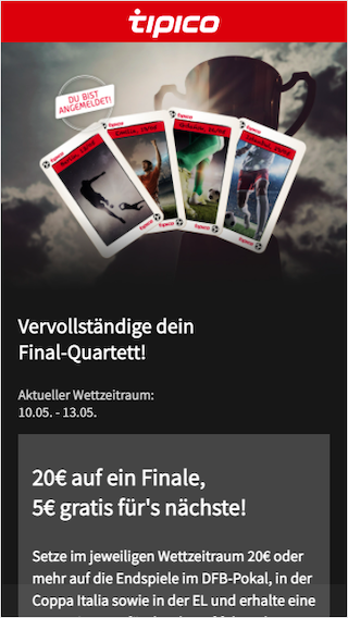 Gratiswetten mit dem Final Quartett in der Tipico App für Android & iPhone
