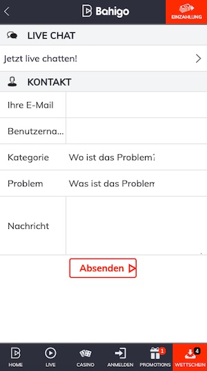 Support in der Bahigo App