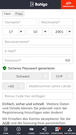 Registrierung bei Bahigo mobile