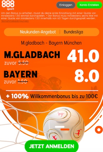 888sport Quotenboost zu Gladbach - Bayern 