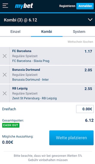 Wettschein der Mybet App