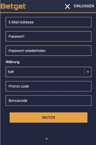 Registrierung in der Betget App