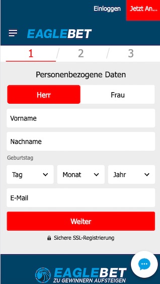 Registrieren in der Eaglebet App