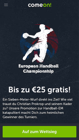Gratiswette bei der Handball-EM in der ComeOn App holen