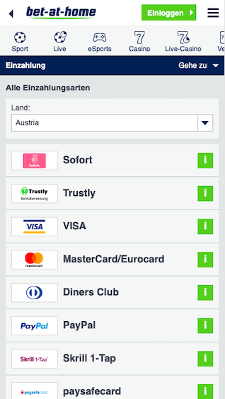 Einzahlungen in der bet-at-home App